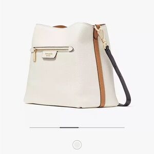 Kate Spade White and Tan Shoulder Bag with Silver Hardware black handle